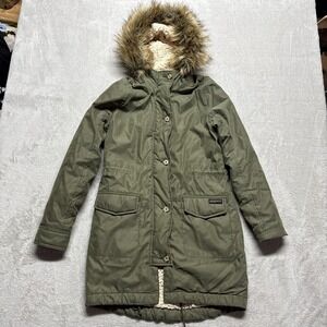 Abercrombie Fitch Parka Jacket Womens XS Sherpa Lined Long Military Coat Green
